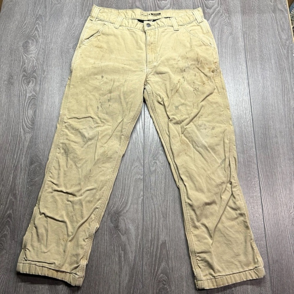 Carhartt Mens Relaxed Fit 36 x 30 Rugged Flex Canvas Work Pants Tan Y2k